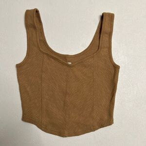 Aerie Brown Ribbed Tank Top Corset Style Cropped Sleeveless Size Small